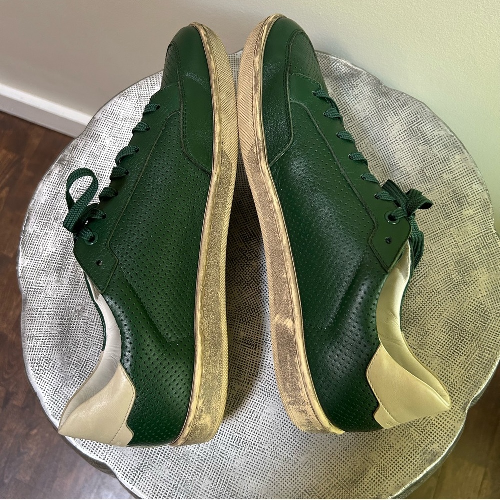 Saint Laurent ~ Men’s Perforated Leather Low Top Sneakers in Green size IT 44 - Picture 8 of 15